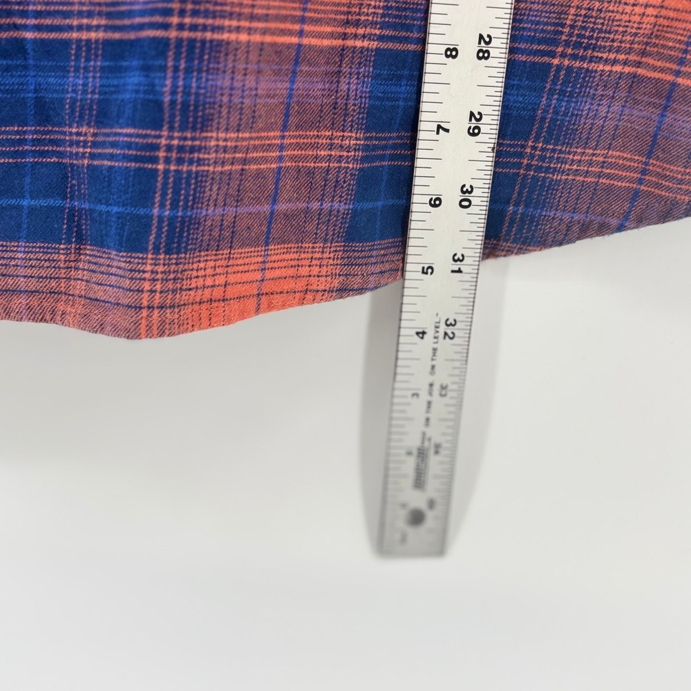 Ariat Rebar Mens Large Orange Navy Blue Plaid Flannel Work Shirt Button Down L - Picture 5 of 11
